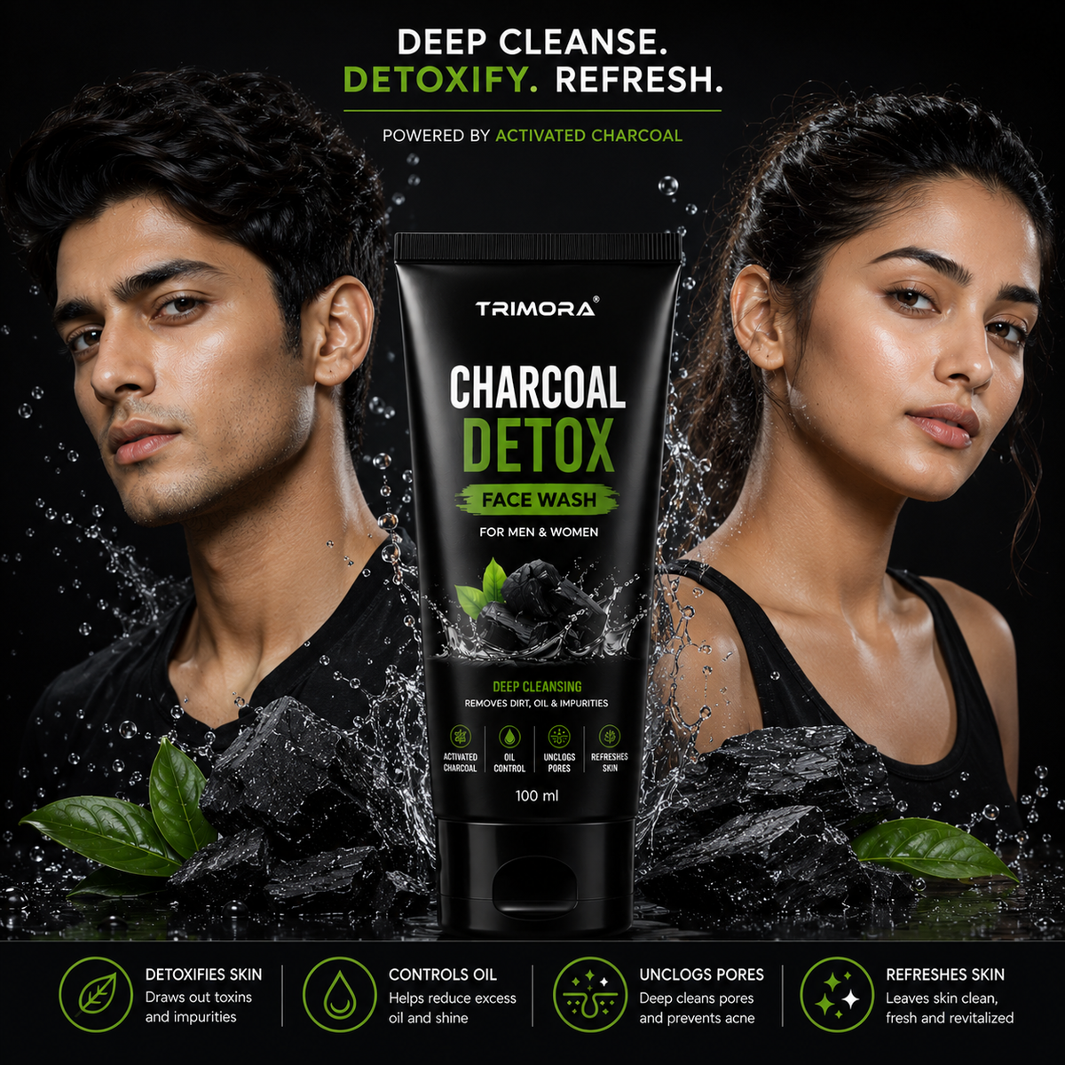 TRIMORA Activated Charcoal + Instant Glow Face Wash (100 g)